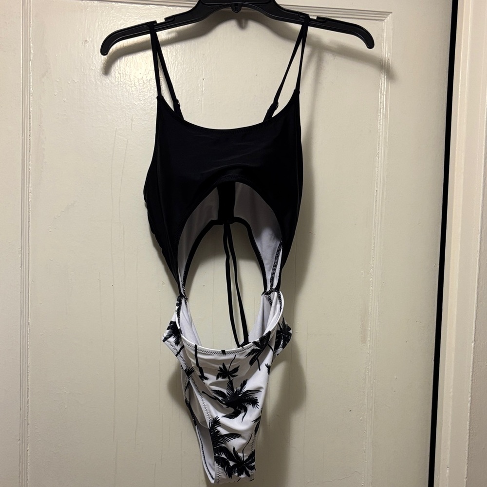Black and White Cutout Swimsuit